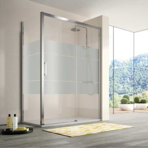 Mampara de ducha frontal + Puerta Corredera S400 Cromado con Cristal serigrafiado