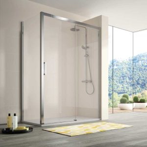 Mampara de ducha frontal + Puerta Corredera S400 Cromado