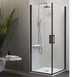 Mampara de ducha esquina 2 Puertas Abatibles NARDI perfil negro mate