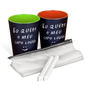 Kit Presente com 2 Copos Lousa e 2 Gizes de cera