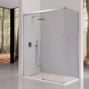 Mampara de ducha frontal con Puerta Corredera + Lateral fijo PAVIA Cromado