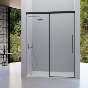 Mampara de ducha frontal + Puerta Corredera PAVIA Negro