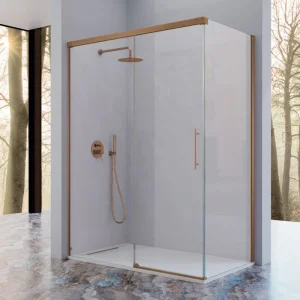 Mampara de ducha frontal con Puerta Corredera + Lateral fijo URBAN Bronce