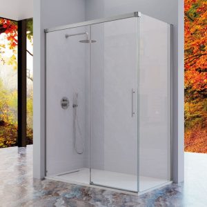 Mampara de ducha frontal con Puerta Corredera + Lateral fijo URBAN Cromado