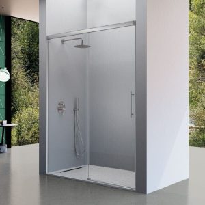 Mampara de ducha frontal + Puerta Corredera URBAN Plata mate