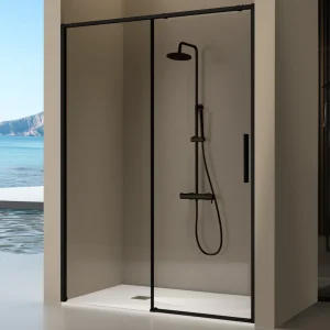 Mampara de ducha frontal + Puerta Corredera DELTA Negro