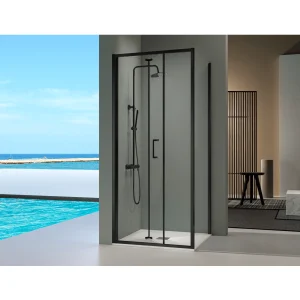 Oferta - Angular de ducha Panel fijo + Puerta plegable PRISMA Negro  - 80 cm
