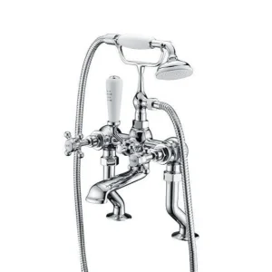 Grifo bimando sobre BORDE retro baño/ducha CANTERBURY con soporte para ducha de mano