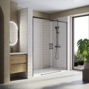 Mampara de ducha frontal 2 Fijos + 2 Puertas Correderas MUSE negro